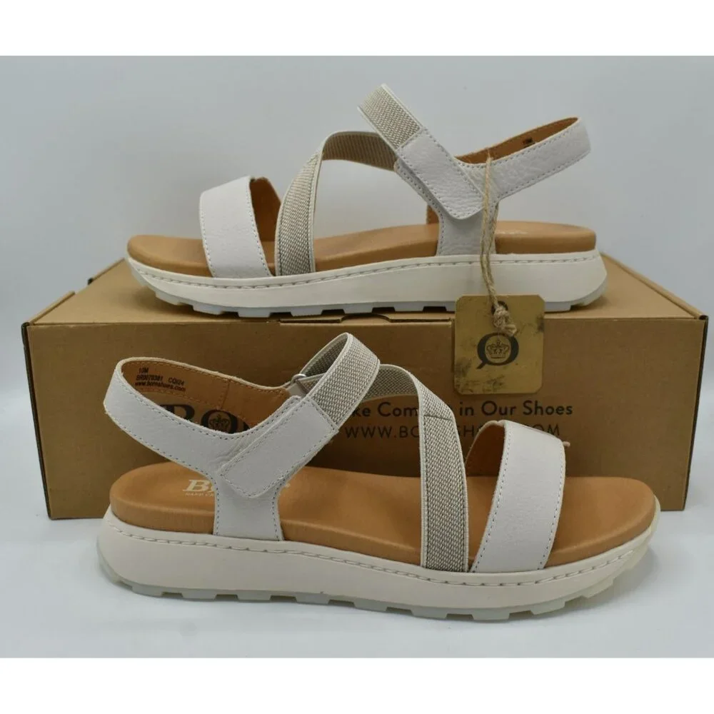 Born Womens Size 11‎ Mady White Combo Leather Strappy Open Toe Sandals Shoes